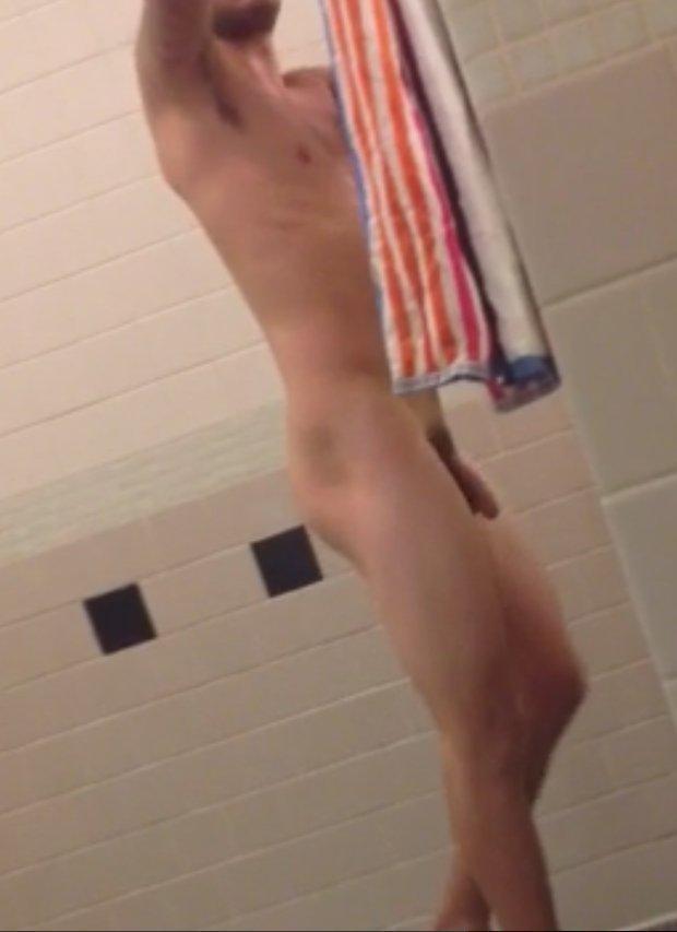 Boy caught naked shower image photo