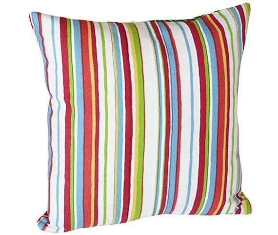 Yellow and blue striped throw pillow